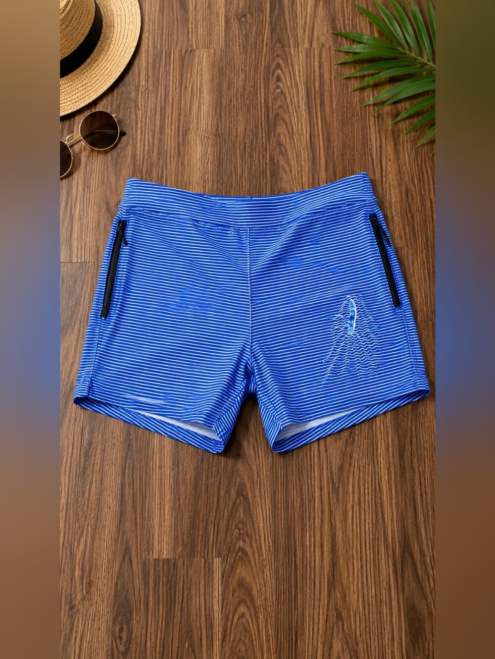 Ted Baker London Blue and White Striped Swim Trunks